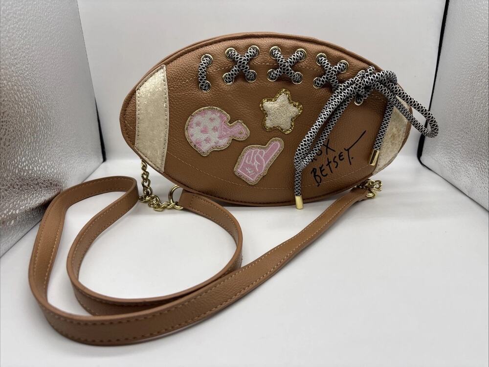 Betsey Johnson Brown "XOFAN" FOOTBALL Kitsch Crossbody Bag/Purse NWT